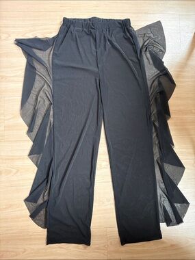 See through Black Ruffle Side Wide-Leg Pants